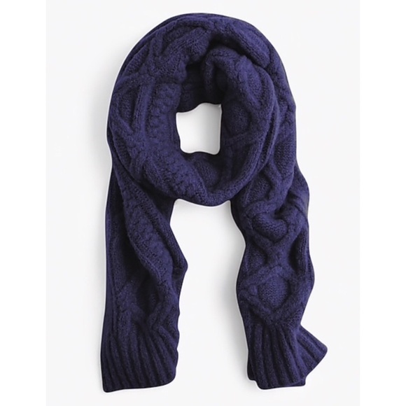 J. Crew Cable Knit Wool Winter Scarf Navy Blue Nwt - Picture 1 of 5